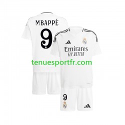 Kit Enfant Maillot Domicile Real Madrid Kylian Mbappe 9 2024-2025 Blanc à Manches Courtes