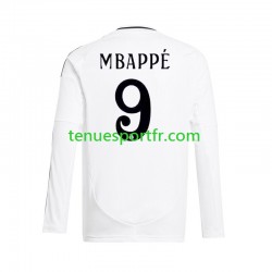 Homme Maillot Domicile Real Madrid Kylian Mbappe 9 2024-2025 Blanc à Manches Longues