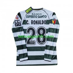 Homme Maillot Retro Domicile Sporting CP Cristiano Ronaldo 28 2001 2003 à Manches Longues