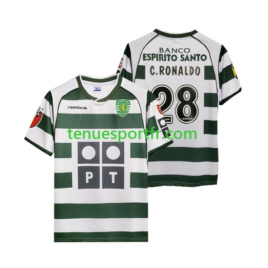 Homme Maillot Retro Domicile Sporting CP Cristiano Ronaldo 28 2001 2003 à Manches Courtes
