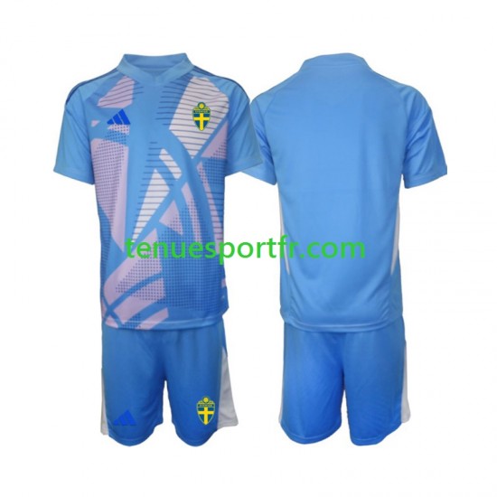 Kit Enfant Maillot Extérieur Suède Gardien 2024 Bleu à Manches Courtes