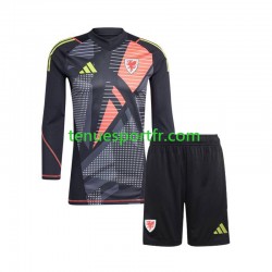 Kit Enfant Maillot Domicile Pays de Galles Gardien 2024 Noir à Manches Longues