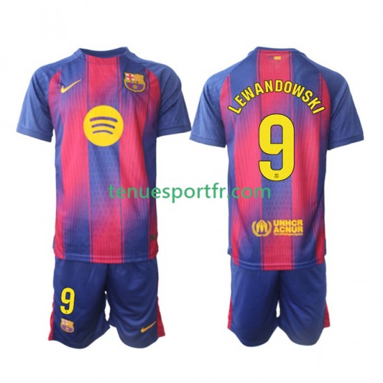 Kit Enfant Maillot Domicile FC Barcelone Robert Lewandowski 9 2025-2026 à Manches Courtes