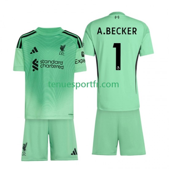 Kit Enfant Maillot Domicile Liverpool Gardien Alisson Becker 1 2025-2026 à Manches Courtes