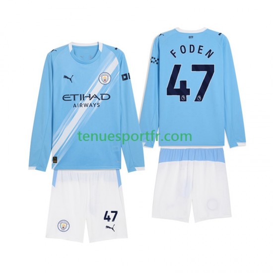 Kit Enfant Maillot Domicile Manchester City Phil Foden 47 2025-2026 à Manches Longues