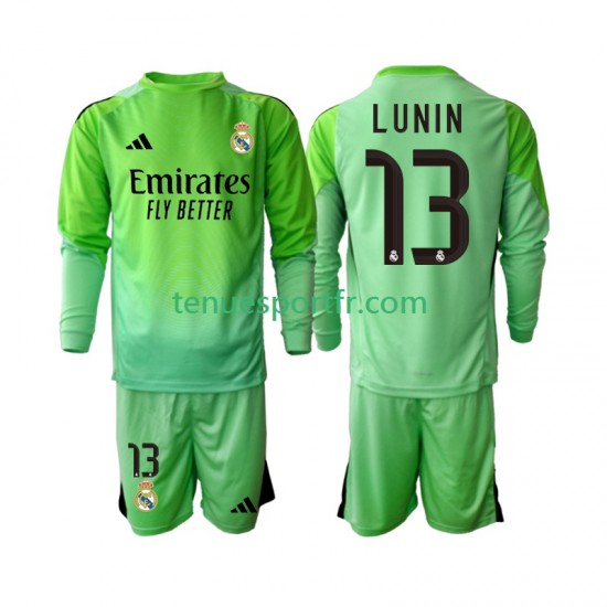 Kit Enfant Maillot Extérieur Real Madrid Gardien Andriy Lunin 13 2025-2026 à Manches Longues