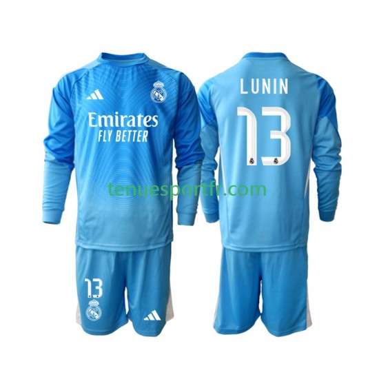 Kit Enfant Maillot Domicile Real Madrid Gardien Andriy Lunin 13 2025-2026 à Manches Longues