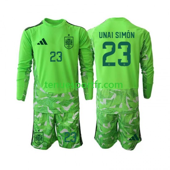 Kit Enfant Maillot Espagne Gardien Unai Simon 23 6th Green color World Cup 2026 à Manches Longues