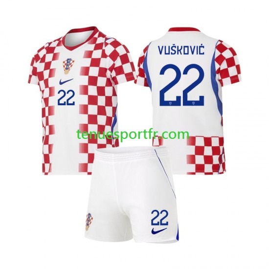 Kit Enfant Maillot Domicile Croatie Luka Vuskovic 22 World Cup 2026 à Manches Courtes