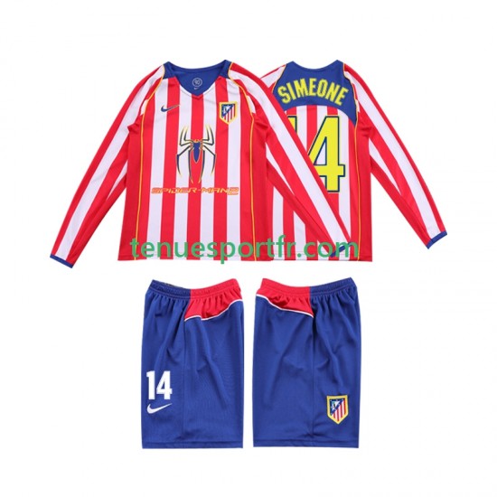 Kit Enfant Maillot Retro Domicile Atlético Madrid SIMEONE 14 2004 2005 à Manches Longues