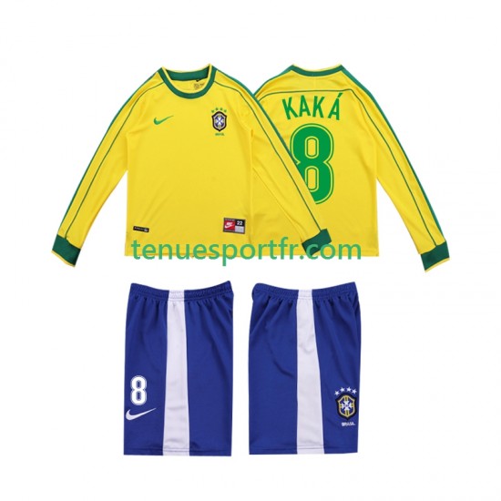 Kit Enfant Maillot Retro Domicile Brésil KAKA 8 1998 à Manches Longues