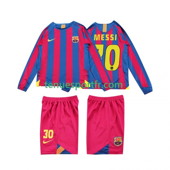 Kit Enfant Maillot Retro Domicile FC Barcelone Lionel Messi 10 2005 2006 à Manches Longues