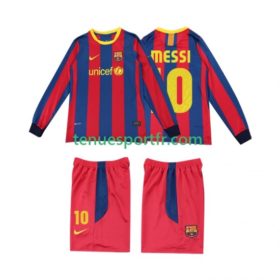 Kit Enfant Maillot Retro Domicile FC Barcelone Lionel Messi 10 2010 2011 à Manches Longues