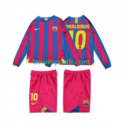 Kit Enfant Maillot Retro Domicile FC Barcelone RONALDINHO 10 2005 2006 à Manches Longues