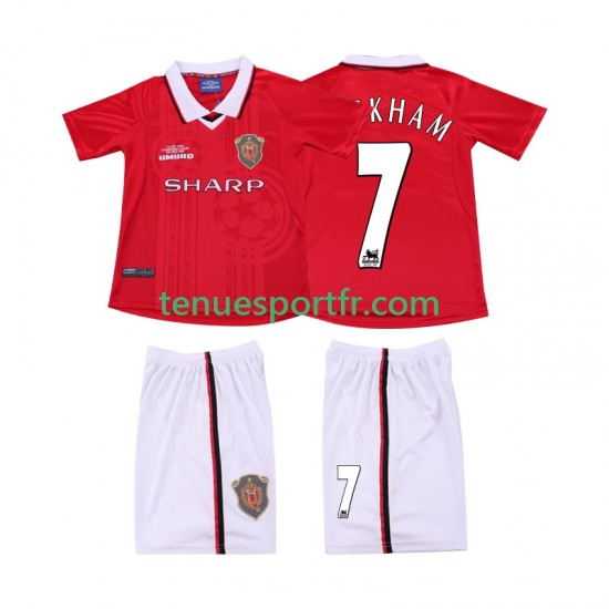 Kit Enfant Maillot Retro Domicile Manchester United BECKHAM 7 1999 2000 à Manches Courtes