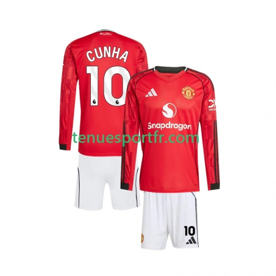 Kit Enfant Maillot Domicile Manchester United Matheus Cunha 10 2025-2026 à Manches Longues