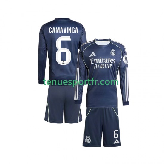 Kit Enfant Maillot Extérieur Real Madrid Camavinga 6 2025-2026 à Manches Longues
