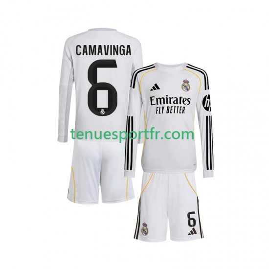 Kit Enfant Maillot Domicile Real Madrid Camavinga 6 2025-2026 à Manches Longues