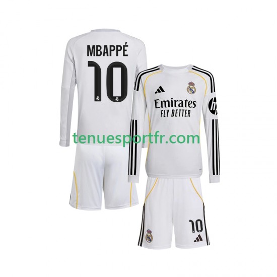 Kit Enfant Maillot Domicile Real Madrid Kylian Mbappe 10 2025-2026 à Manches Longues
