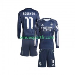 Kit Enfant Maillot Extérieur Real Madrid Rodrygo 11 2025-2026 à Manches Longues