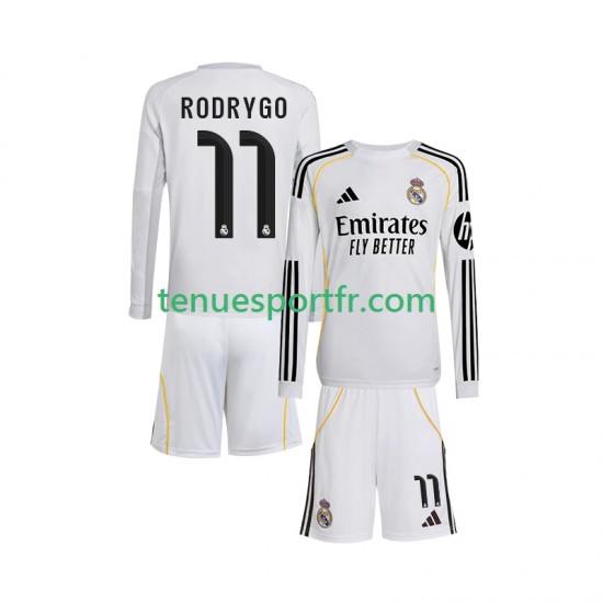 Kit Enfant Maillot Domicile Real Madrid Rodrygo 11 2025-2026 à Manches Longues