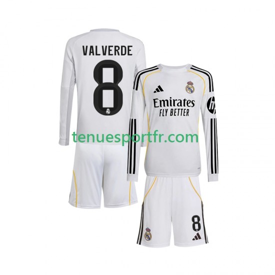 Kit Enfant Maillot Domicile Real Madrid Valverde 8 2025-2026 à Manches Longues