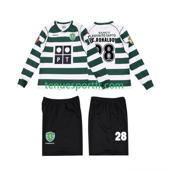 Kit Enfant Maillot Retro Domicile Sporting CP Cristiano Ronaldo 28 2001 2003 à Manches Longues